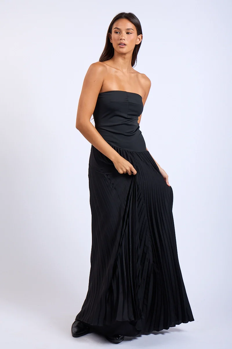 Sloane Asymmetric Accordion Tube Maxi Dress