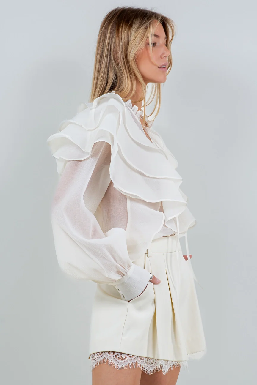 Heather Organza Sheer Ruffled Blouse