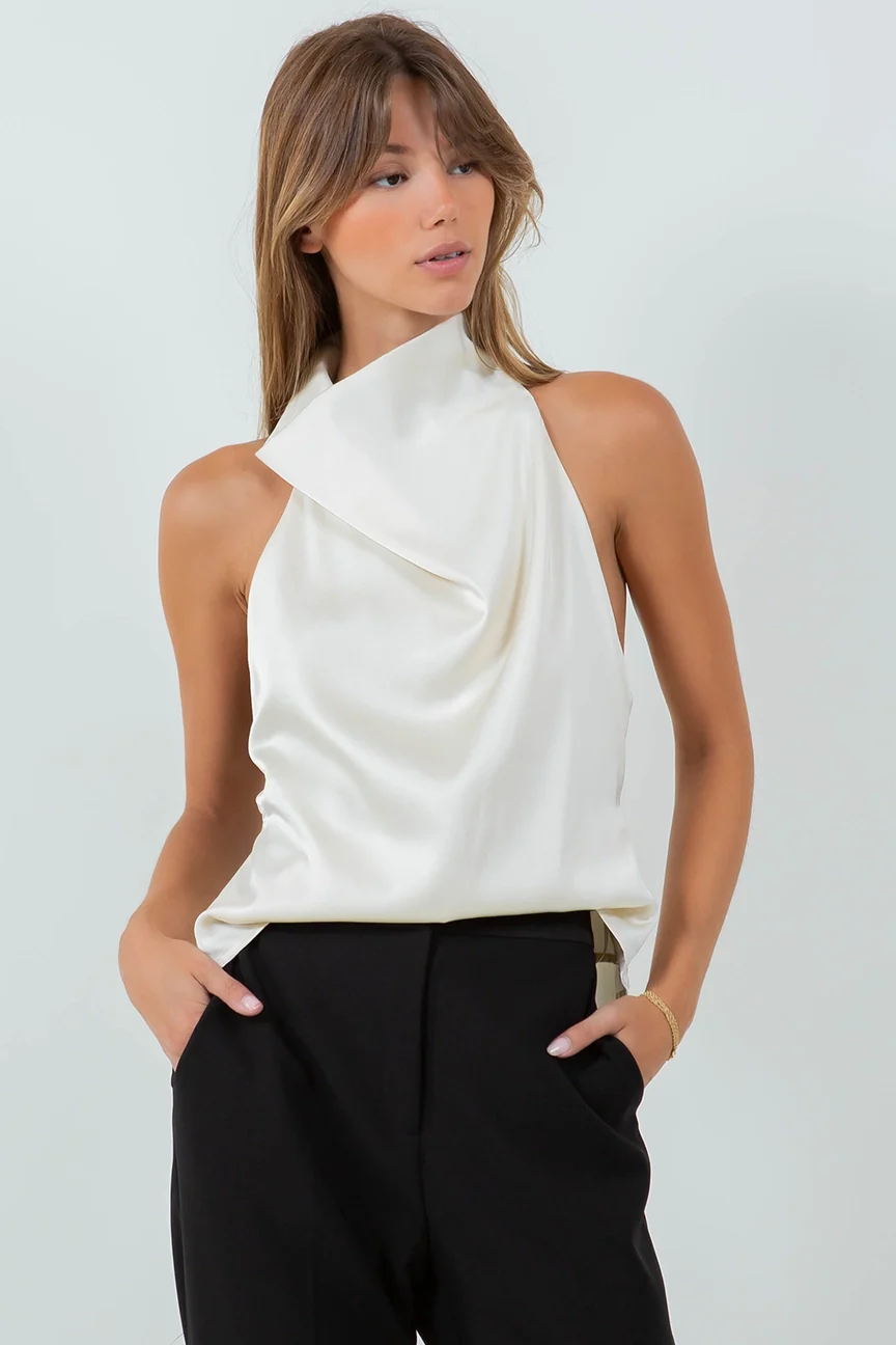 Bridget Open Back Cowl Neck Satin Top
