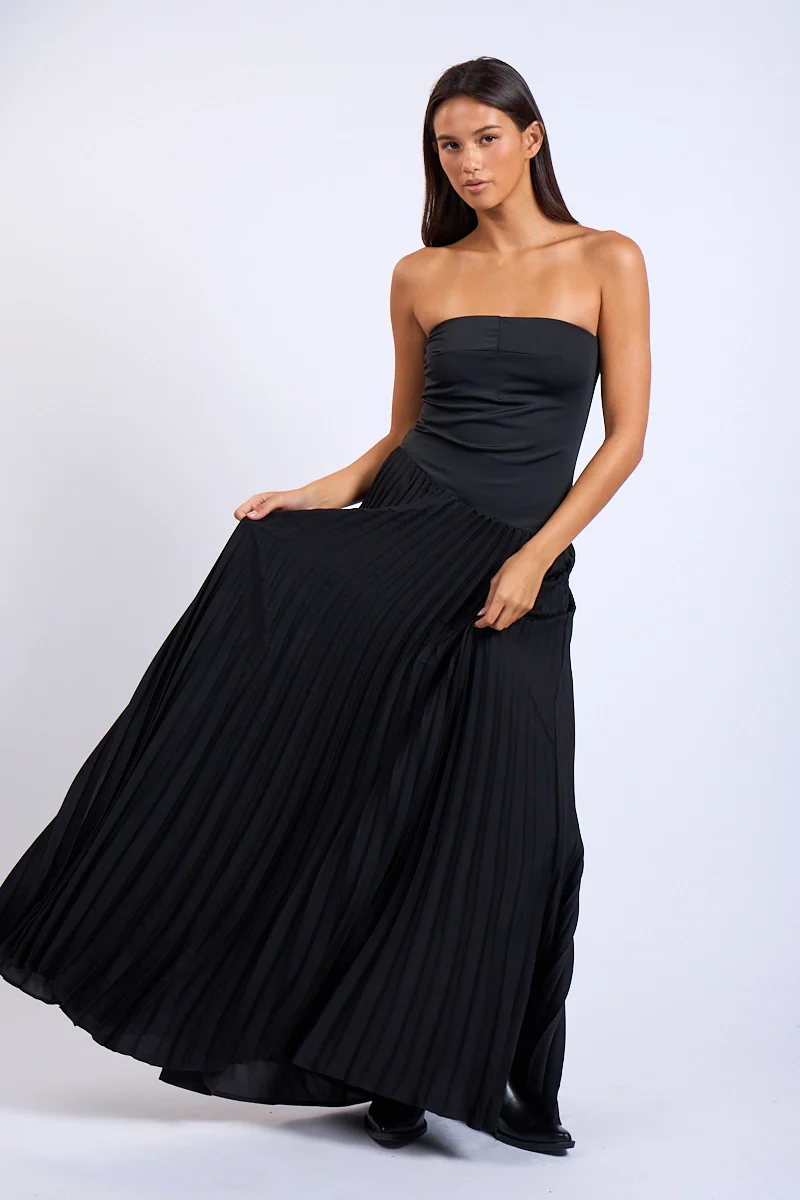 Sloane Asymmetric Accordion Tube Maxi Dress