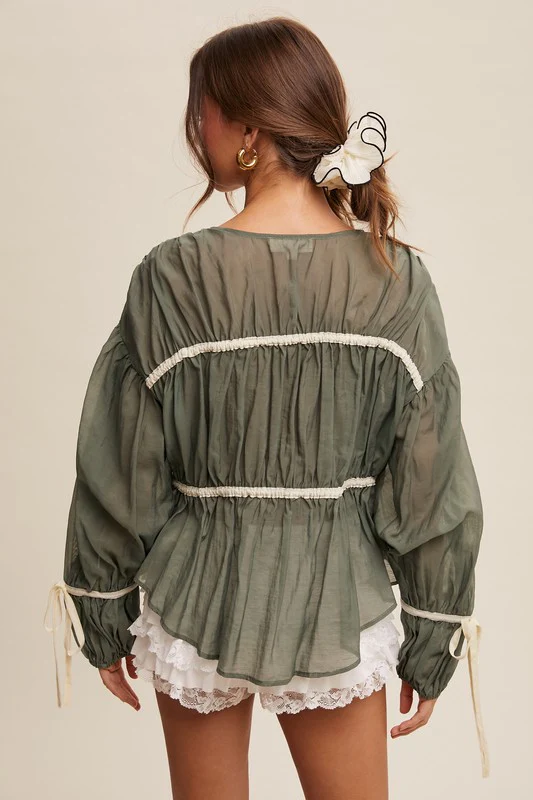 Florence Bow Tie Contrast Long Sleeve Blouse Top