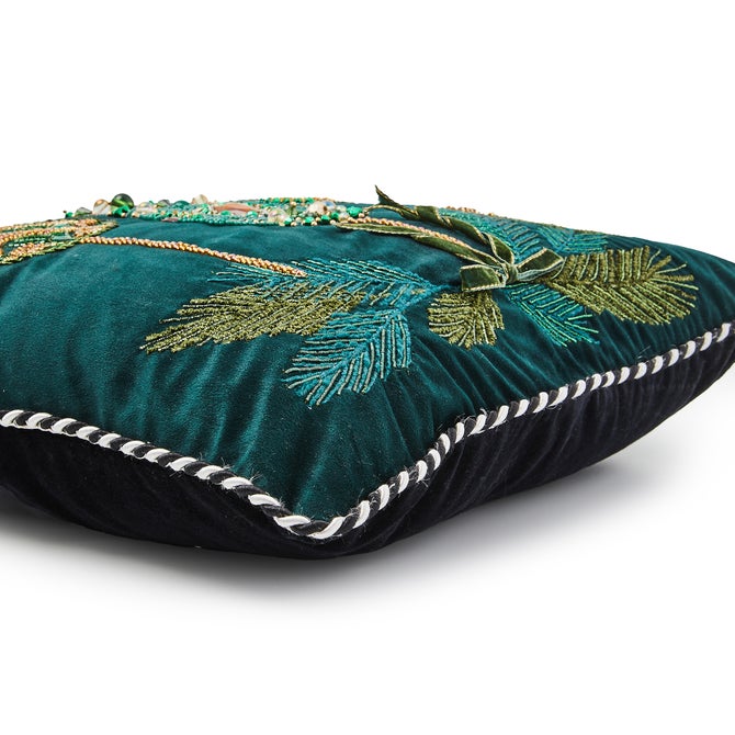 Emerald Ornaments Beaded Throw Pillow