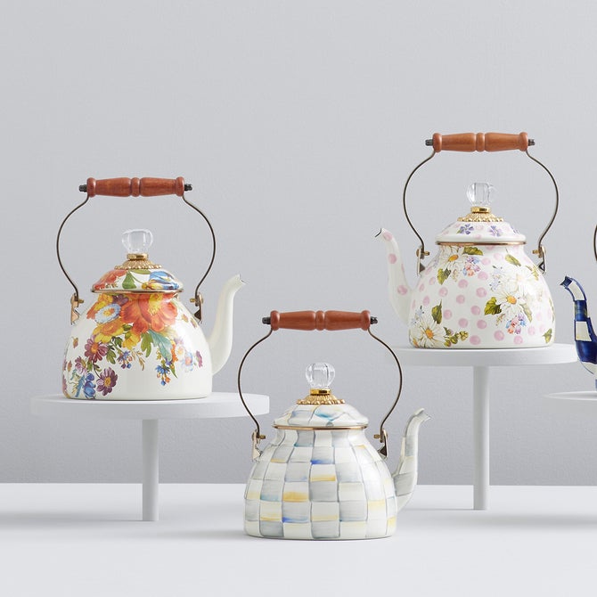 White Flower Market 2 Quart Tea Kettle