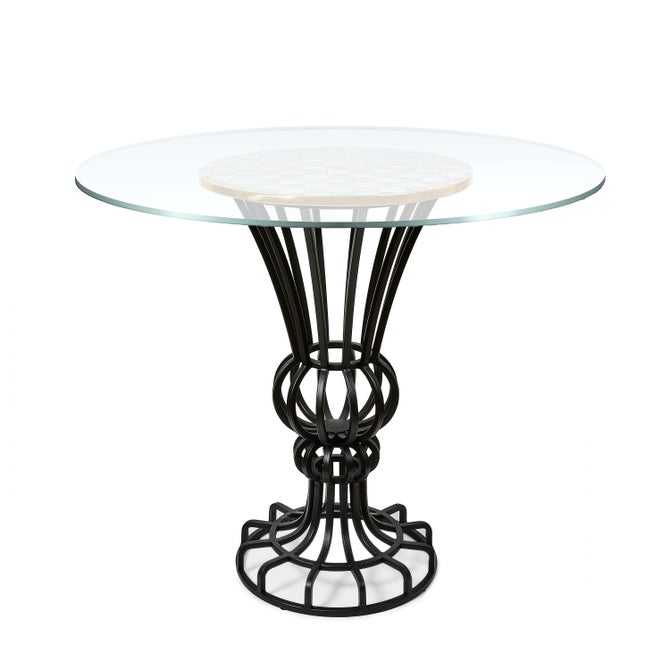 Sterling Check Pedestal Accent Table