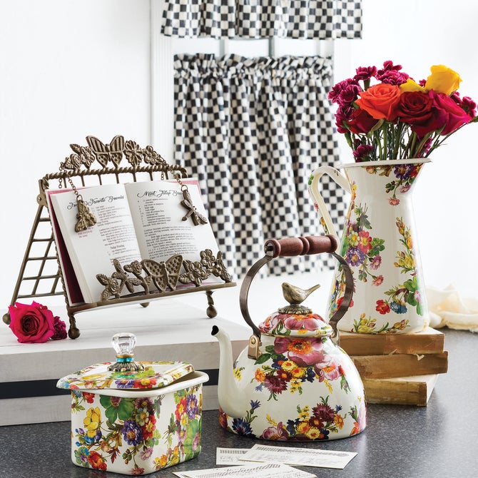 White Flower Market 3 Quart Tea Kettle with Bird