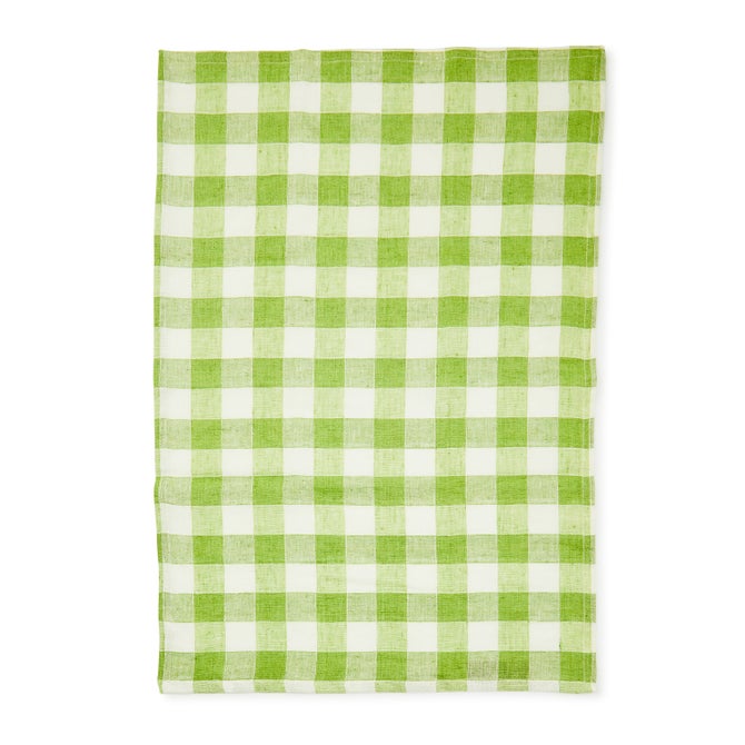 Green Check Linen Dish Towel