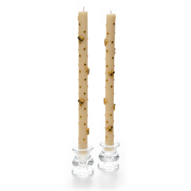 Bee Gold Dinner Candles, Set of 2