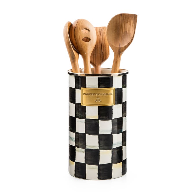 Mocha Check Utensil Holder