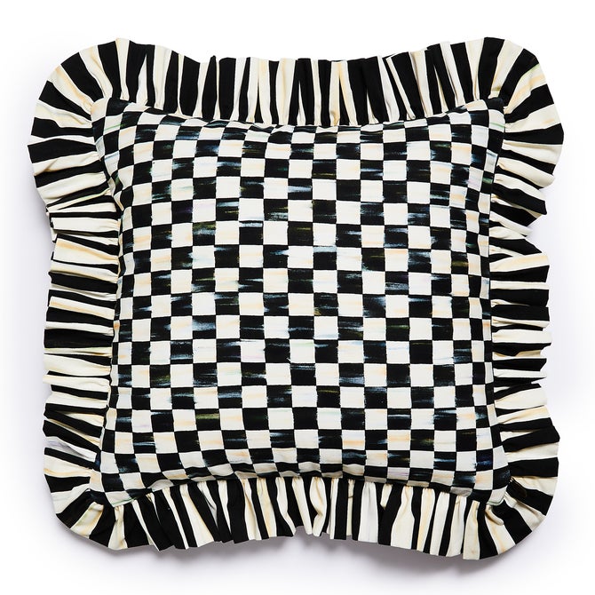 Rosy Check Ruffle Throw Pillow