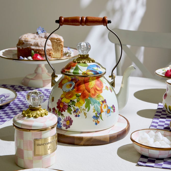 White Flower Market 2 Quart Tea Kettle