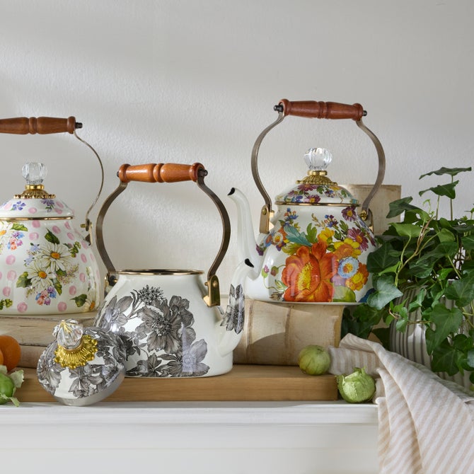 White Flower Market 2 Quart Tea Kettle