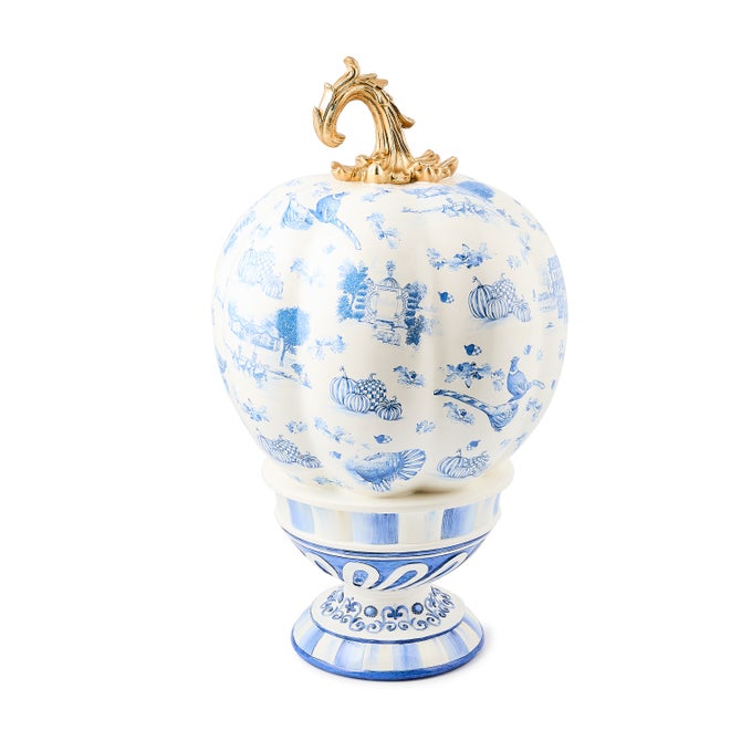 Royal Autumn Toile Tall Pedestal Pumpkin