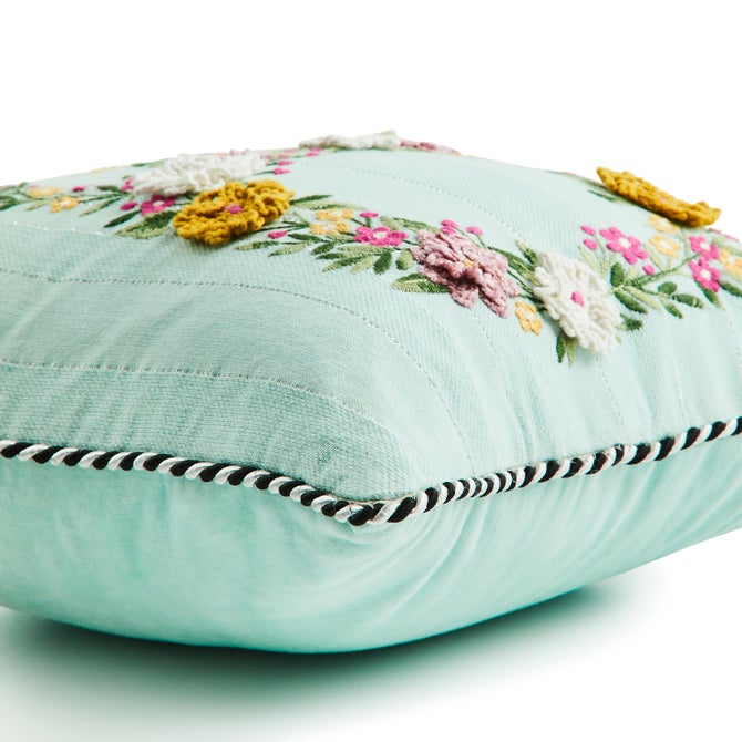 Floral Bunny Embroidered Throw Pillow