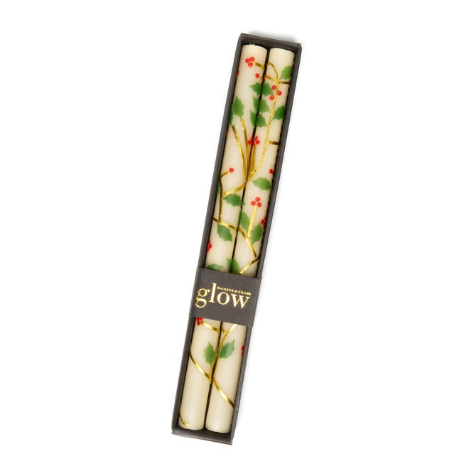 Holly Dinner Candles, Set of 2