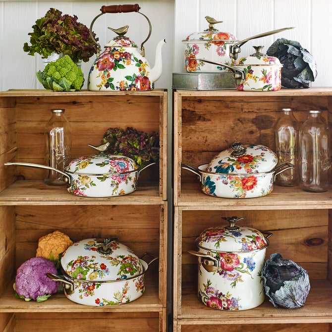 White Flower Market 3 Quart Tea Kettle with Bird