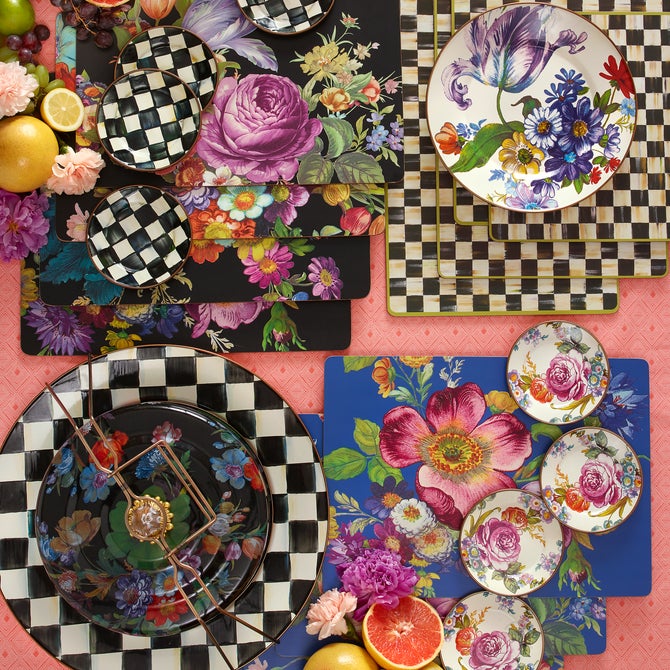 Black Flower Market Placemats, Set of 4