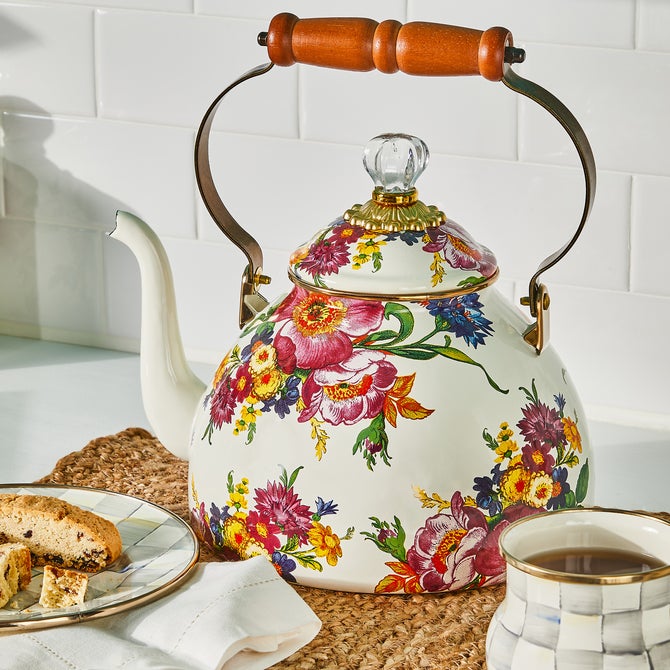 White Flower Market 3 Quart Tea Kettle