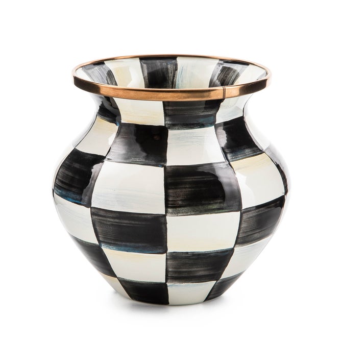 Sterling Check Enamel Vase