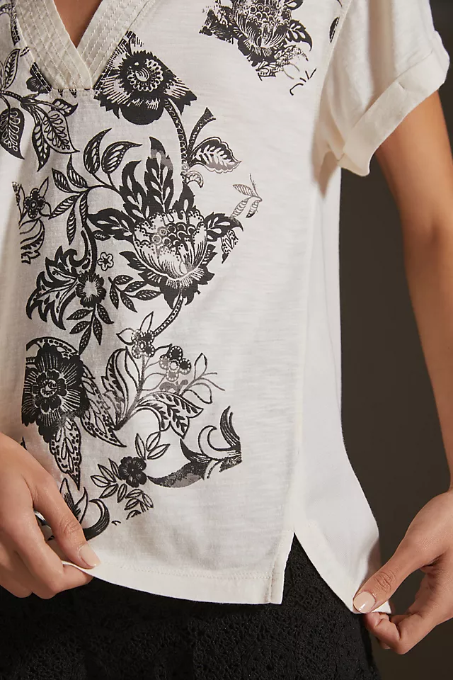 Daily Practice by Anthropologie V-Neck Short-Sleeve Top BLACK & WHITE