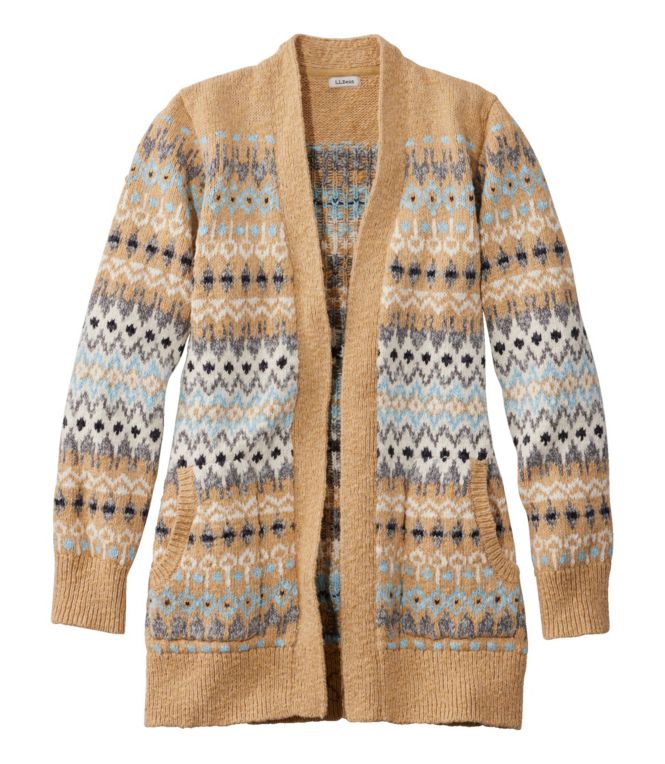 Women's Cotton Ragg Sweater, Open Cardigan Fair Isle