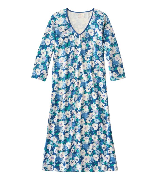 Women's Supima Nightgown, V-Neck Three-Quarter-Sleeve, Print