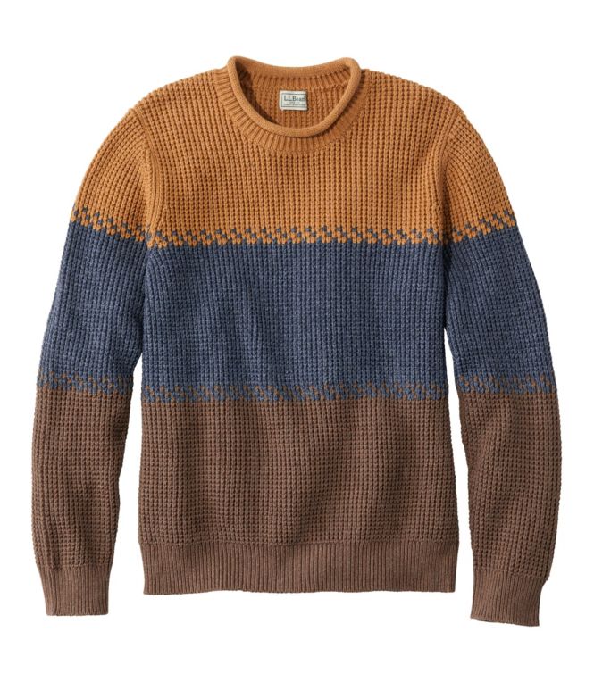 Men's Organic Cotton Waffle Sweater, Rollneck Crew, Stripe