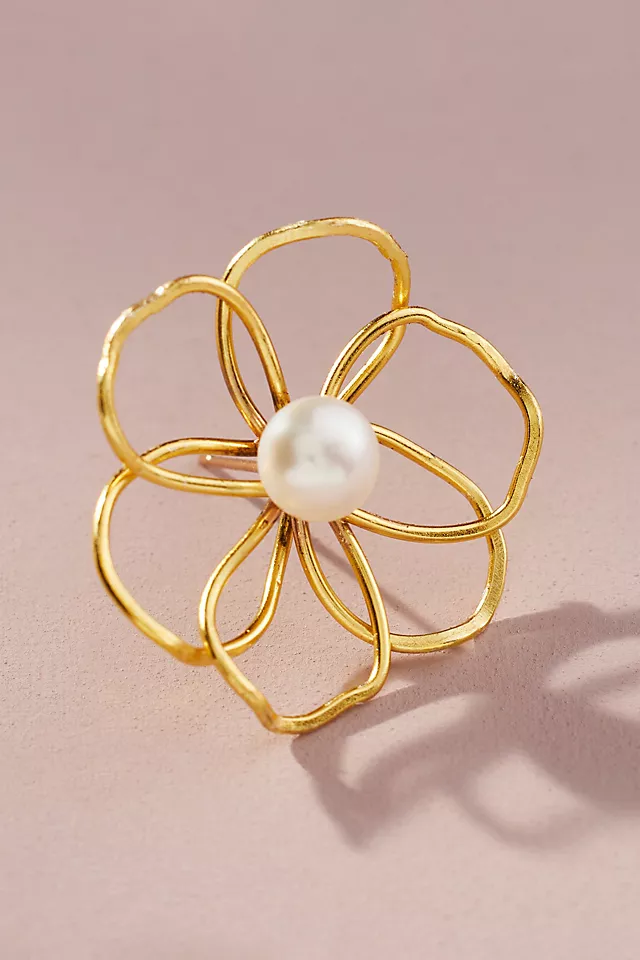 By Anthropologie Pearl Flower Earrings GOLD