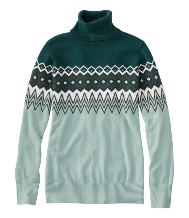 Women's Cotton/Cashmere Sweater, Turtleneck Intarsia