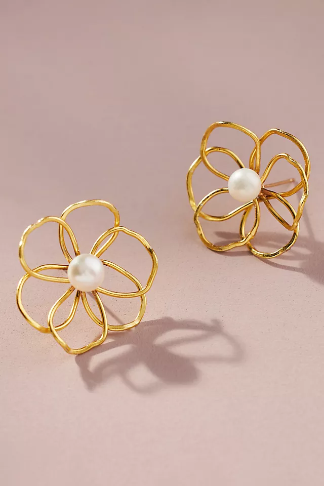 By Anthropologie Pearl Flower Earrings GOLD
