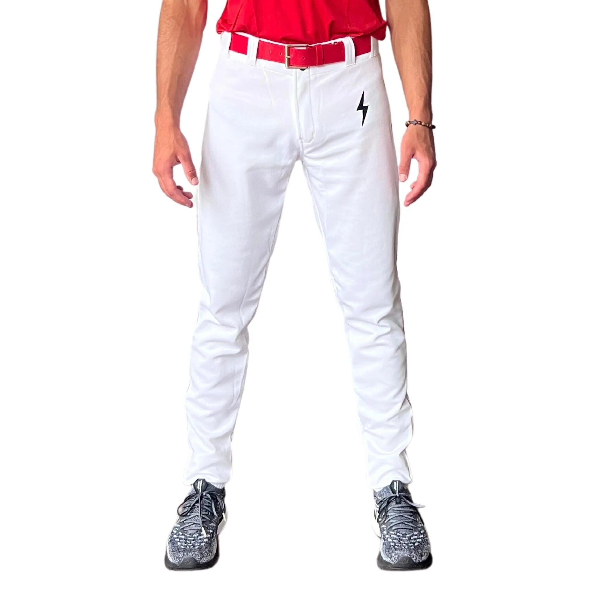 BRUCE BOLT Premium Pro Baseball Pant - WHITE w/ Red
