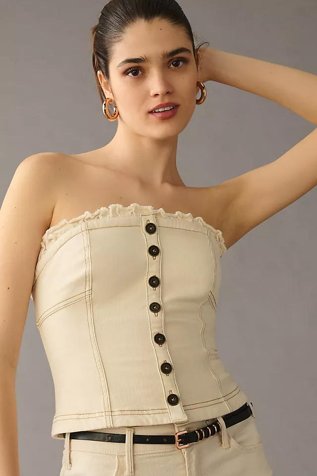 Pilcro Button-Front Corset Top IVORY