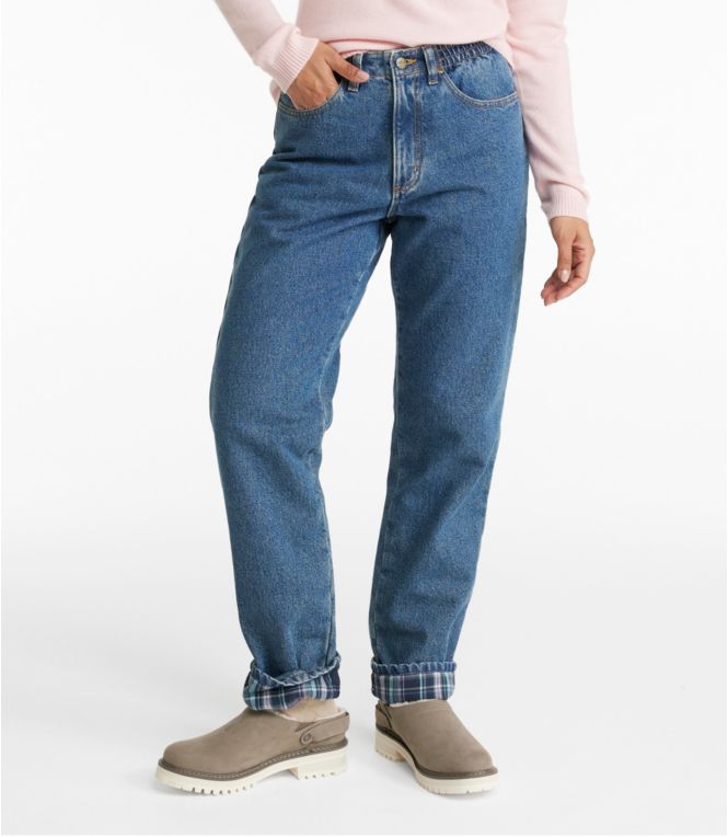 Women's Double L? Jeans, Ultra High-Rise Comfort Waist Tapered Leg Flannel-Lined