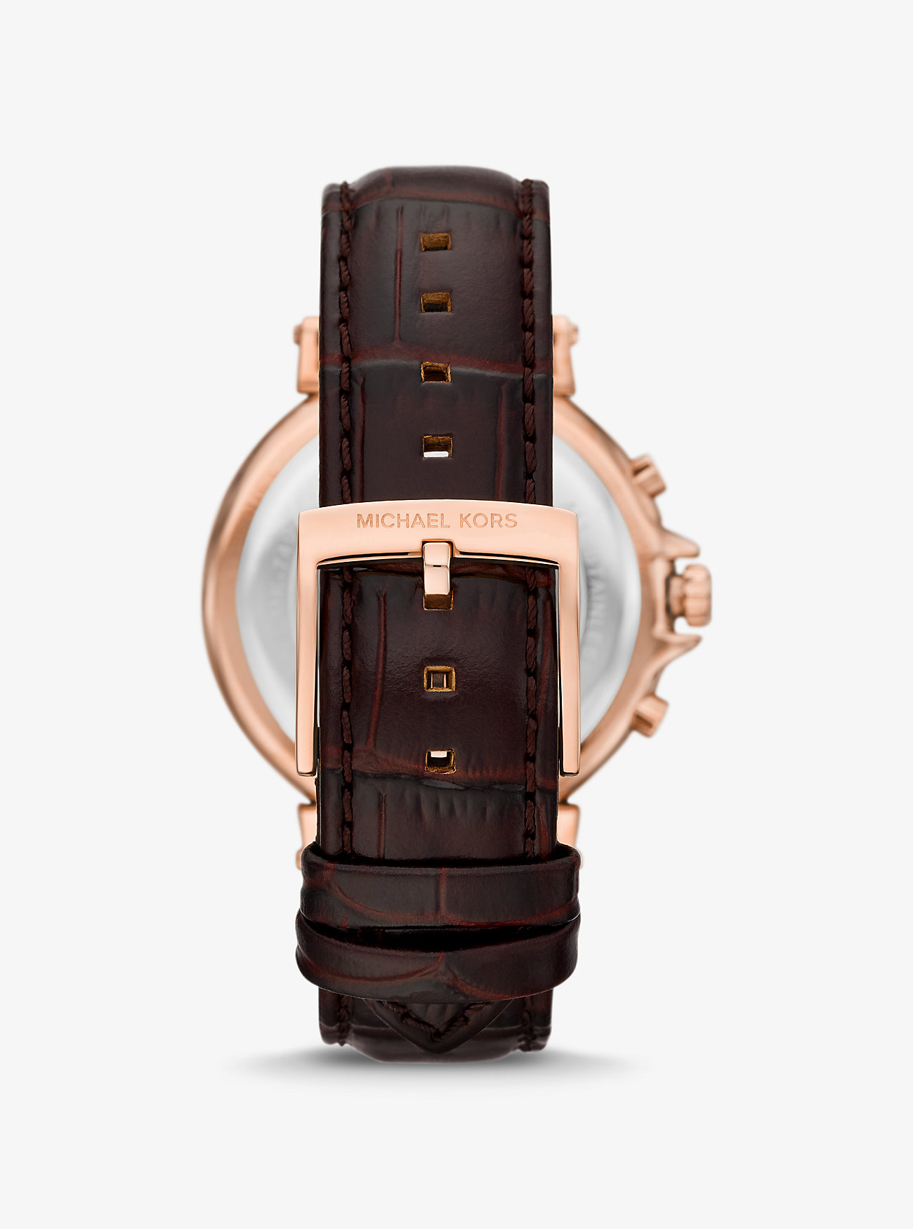 Oversized Maren Rose Gold-Tone and Crocodile Embossed Leather Watch