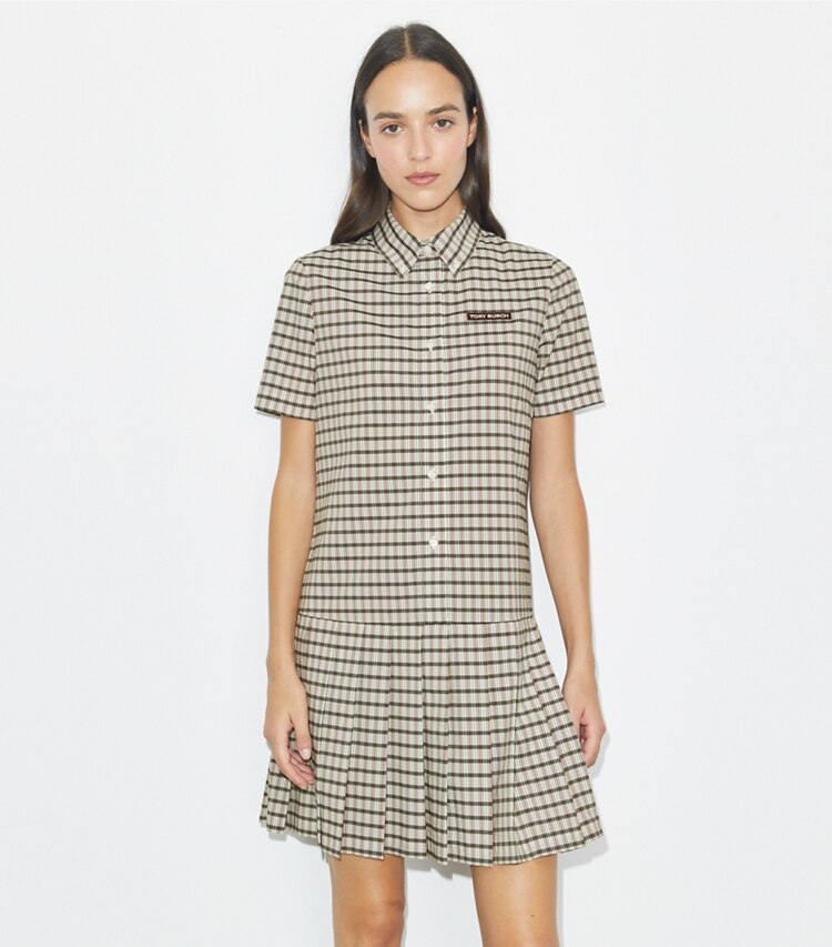 Plaid Drop-Waist Pleated Golf Dress