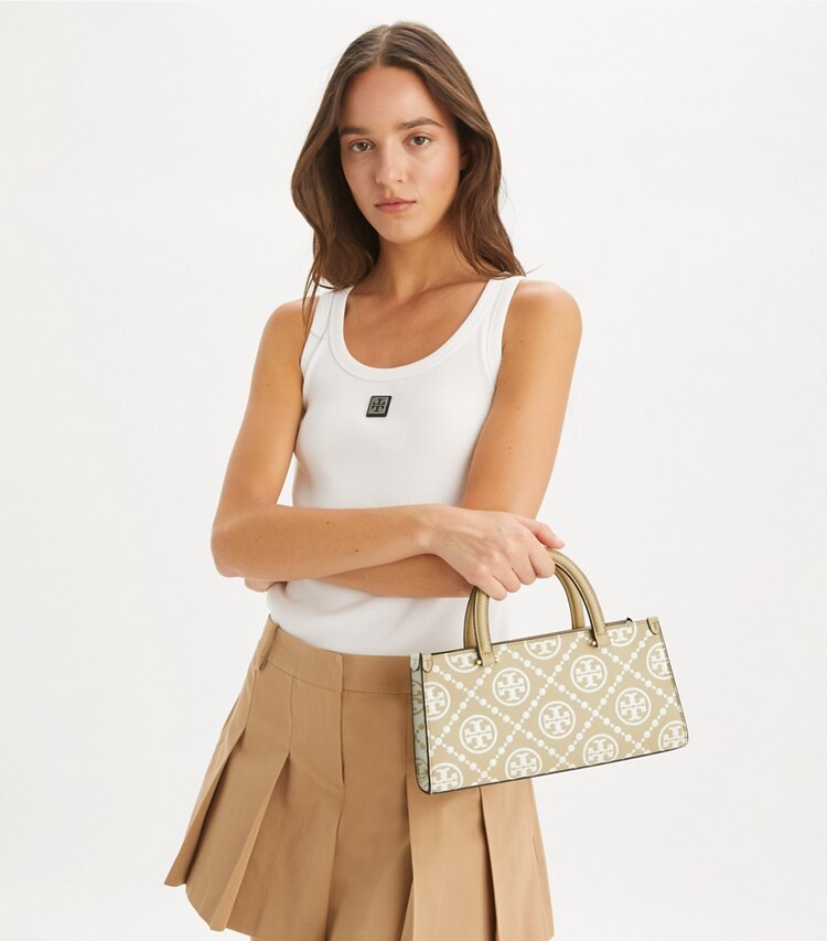 T Monogram Embossed Small East-West Tote