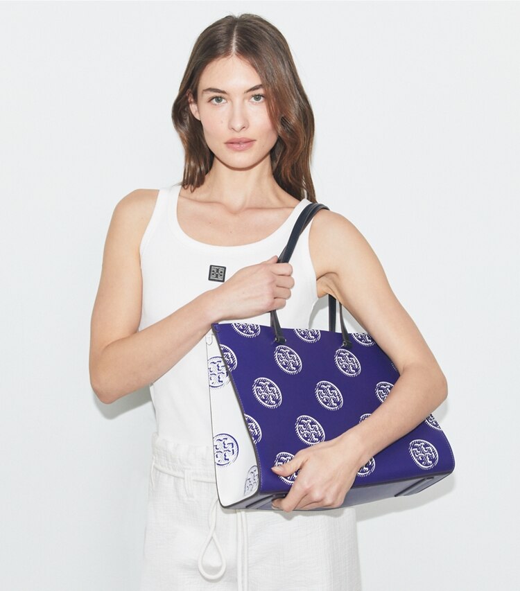 T Monogram Contrast Embossed Tote
