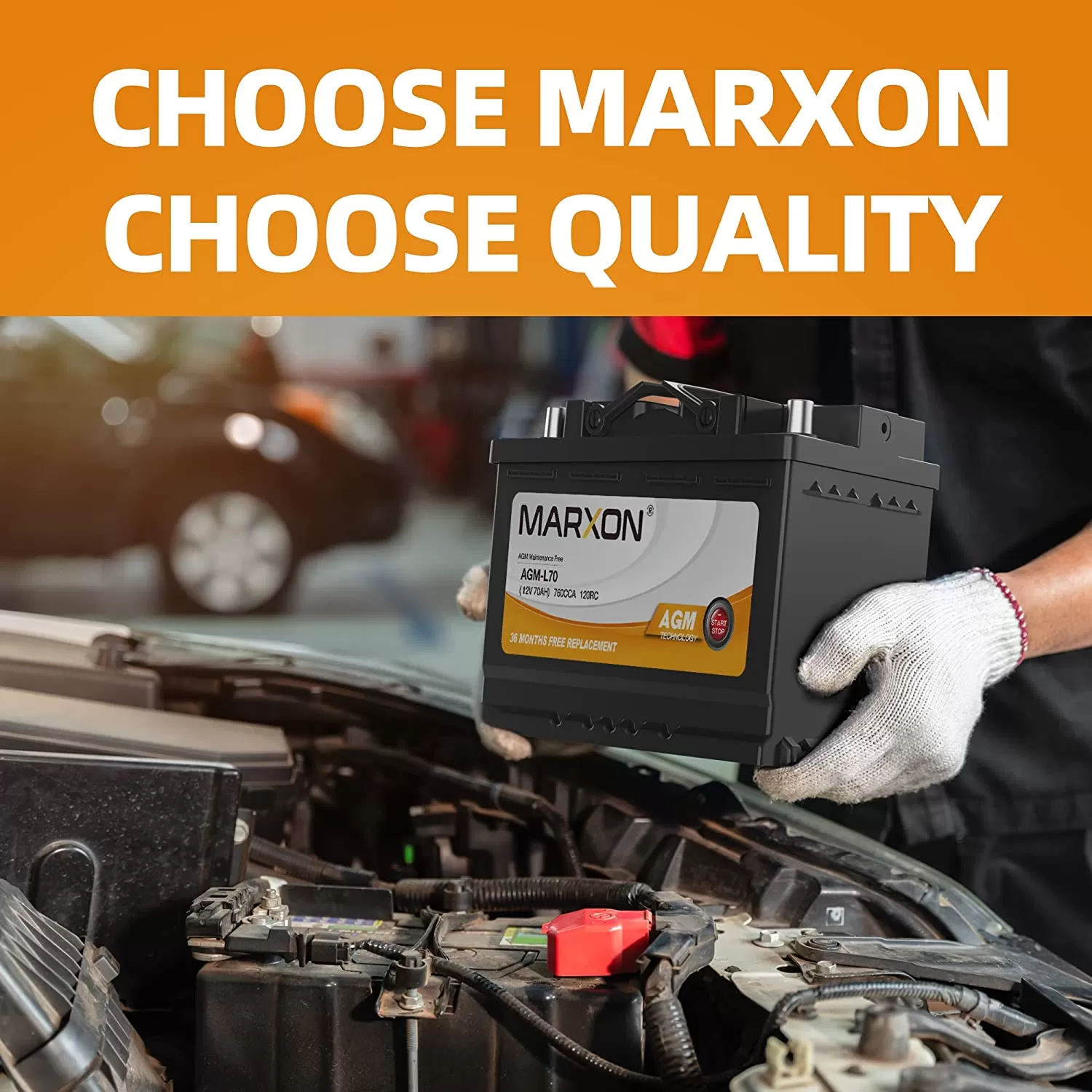 MARXON Group 48 H6 L3 Start and Stop Car Battery 12v 70AH 760CCA AGM BCI48 Maintenance Free Automotive Replacement Batteries Three Years Warranty