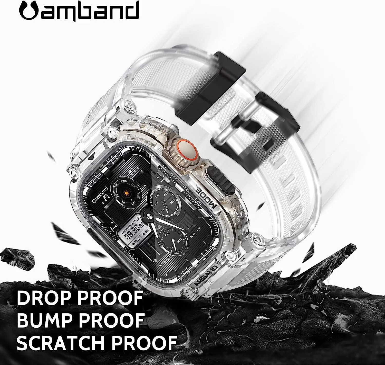 amBand Bands Compatible with Apple Watch 8/7 45mm, M1 Sport Series Rugged Case with Strap Protective Cover for iWatch 6/SE/5/4/3 42/44/45mm Men Black