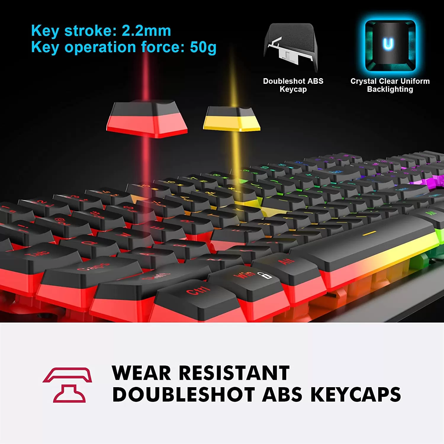 NPET K10 Wired Gaming Keyboard, LED Backlit, Spill-Resistant Design, Multimedia Keys, Quiet Silent USB Membrane Keyboard for Desktop, Computer, PC (Black)
