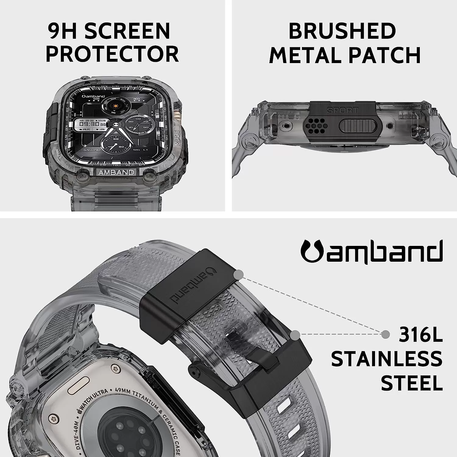 amBand Bands Compatible with Apple Watch 8/7 45mm, M1 Sport Series Rugged Case with Strap Protective Cover for iWatch 6/SE/5/4/3 42/44/45mm Men Black