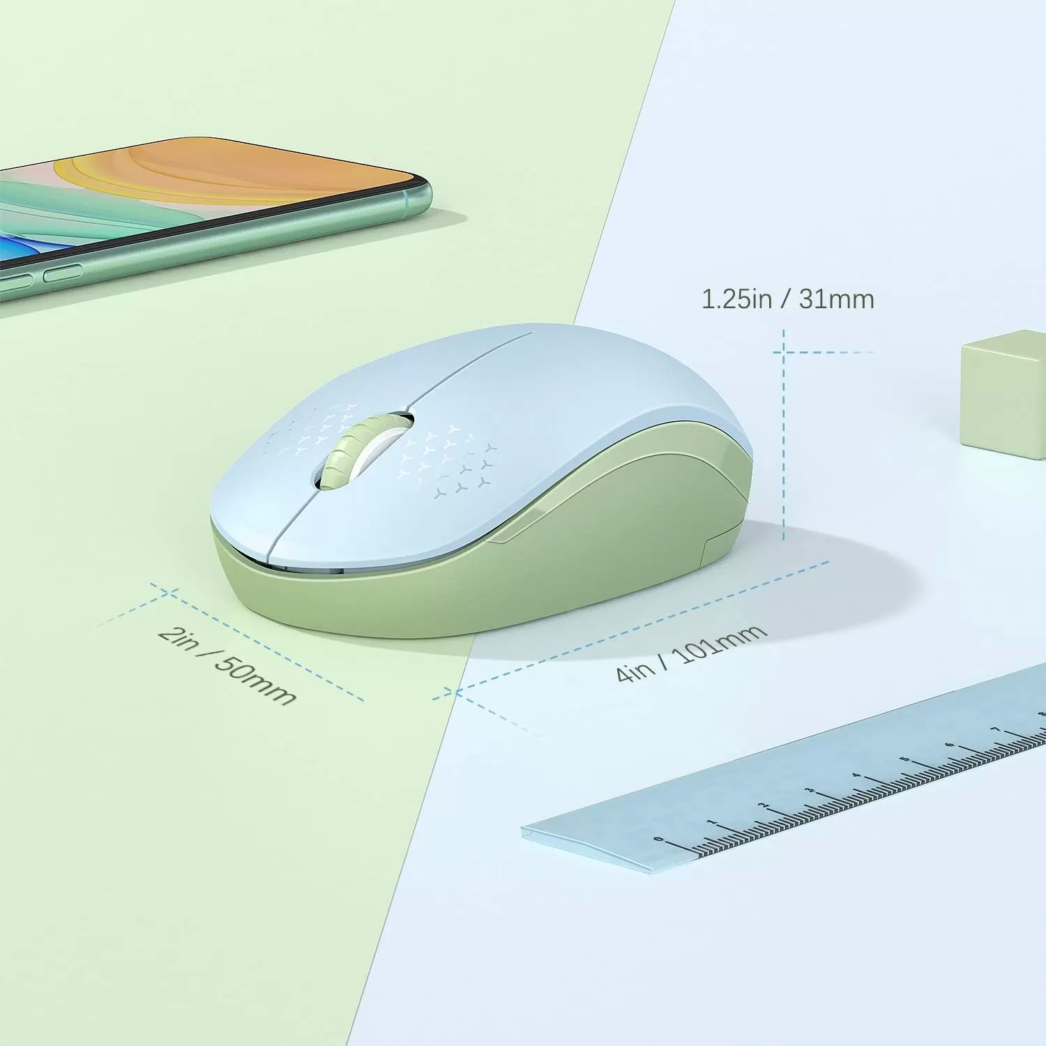 seenda Wireless Mouse, 2.4G Noiseless Mouse with USB Receiver - Portable Computer Mice for PC, Tablet, Laptop with Windows System - Mint Green