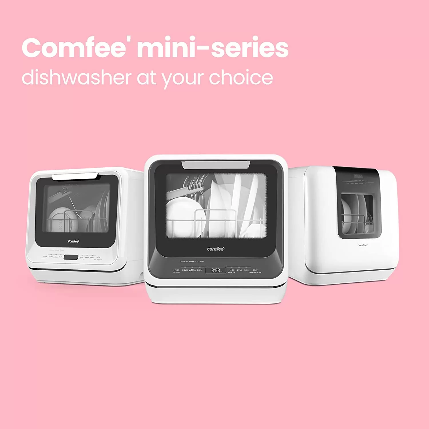 COMFEE' Portable Dishwasher Countertop, Mini Dishwasher with 5L Built-in Water Tank, No Hookup Needed, 6 Programs, 360° Dual Spray, 192°F High-Temp& Air-Dry Function, Dishwasher for Apartments& RVs