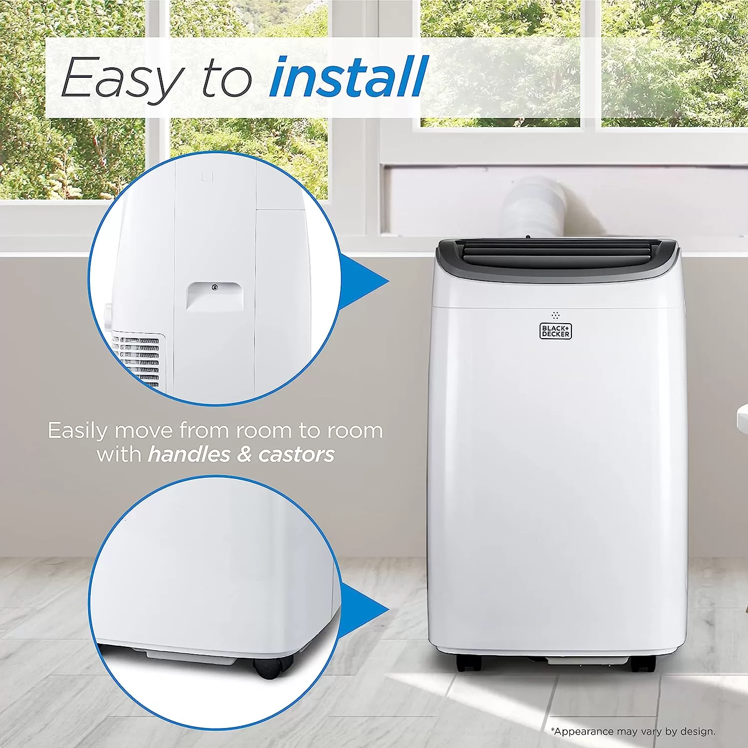 BLACK+DECKER 8,000 BTU Portable Air Conditioner up to 350 Sq. with Remote Control, White