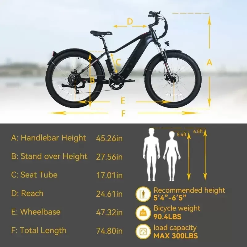 Adult Electric Bike 26 Inch, 750W Powerful Motor, Electric Bike 48V 15Ah Detachable Integrated Lithium Battery