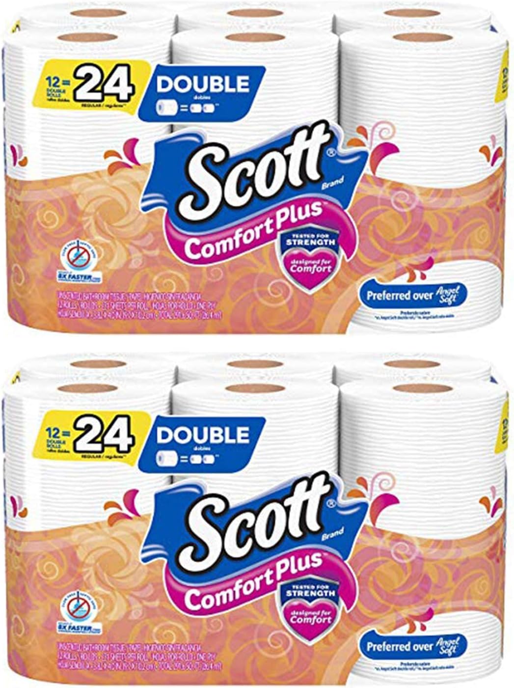 Scott ComfortPlus Toilet Paper, 12 Double Rolls, 231 Sheets per Roll, Septic-Safe, 1-Ply Toilet Tissue