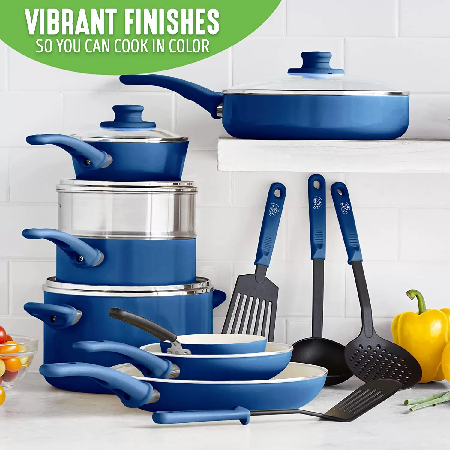 Healthy Ceramic Nonstick, 16 Piece Cookware Pots