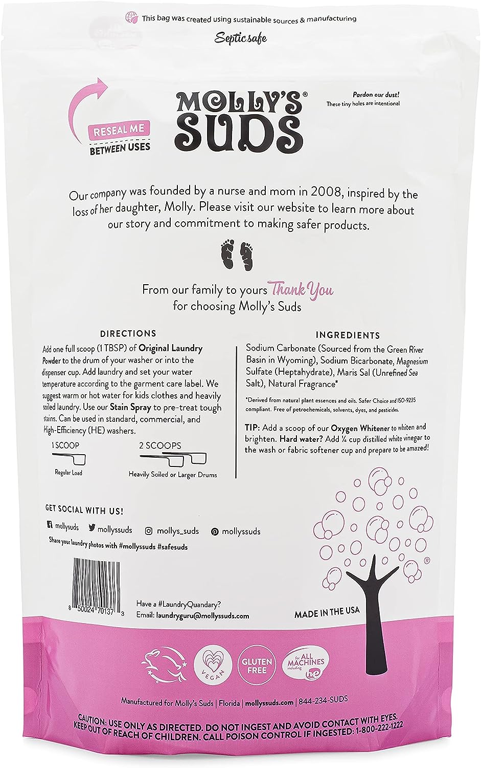 Molly's Suds Original Laundry Detergent Powder | Natural Laundry Detergent Powder for Sensitive Skin | Earth-Derived Ingredients, Stain Fighting | 120 Loads (Citrus Grove)