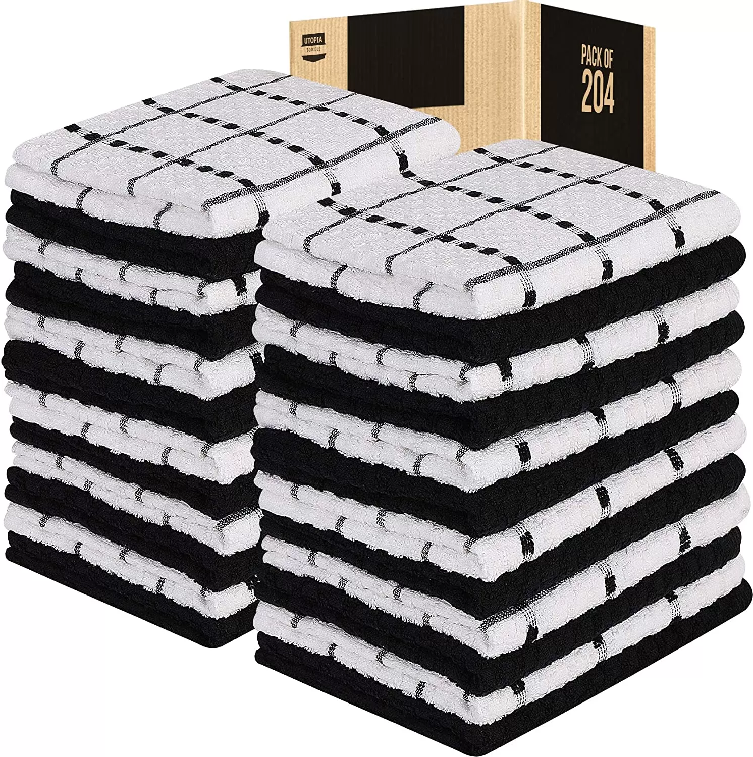 Kitchen Towels 12 Pack, 15 x 25 Inches, 100% Ring Spun Cotton Super Soft and Absorbent Linen Dish Towels, Tea Towels and Bar Towels Set (Black)