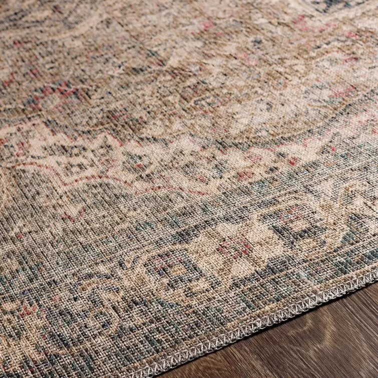 Bria Machine Washable Oriental Dusty Sage/Olive Area Rug