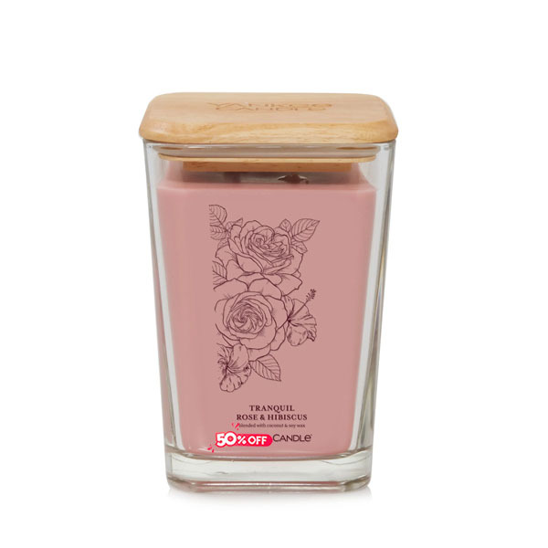 Tranquil Rose & Hibiscus Large Square Candle